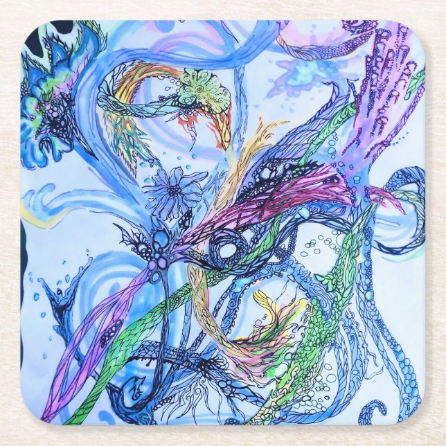 Watery Neuron  Square Paper Coaster (Front)