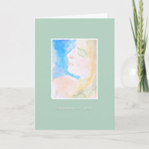Watery Watercolor Woman Missing You Card