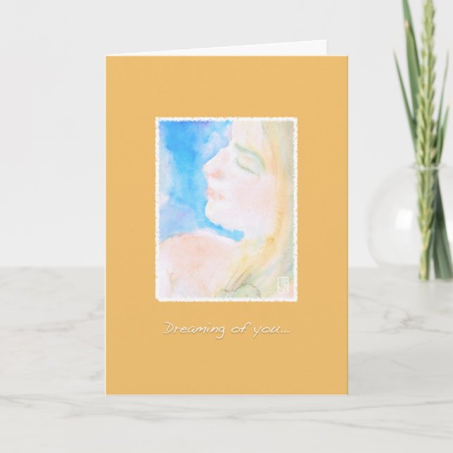 Watery Watercolor Woman Thinking of You Card (Front)