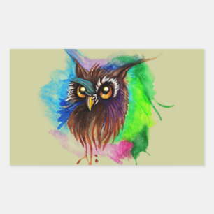 Watery Wood Owl Rectangular Sticker