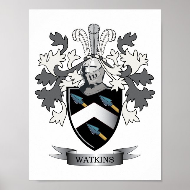 Watkins Family Crest Coat of Arms Poster (Front)