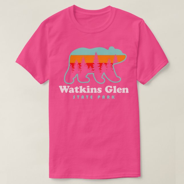 Watkins Glen State Park Hiking New York Retro Bear T-Shirt (Design Front)
