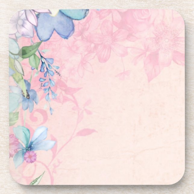 Watrercolor Pink and Blue Floral Wildflowers Coaster (Front)