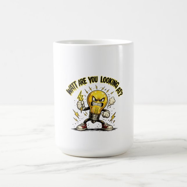 Watt Are You Looking At? Funny Angry Light Bulb Coffee Mug (Center)
