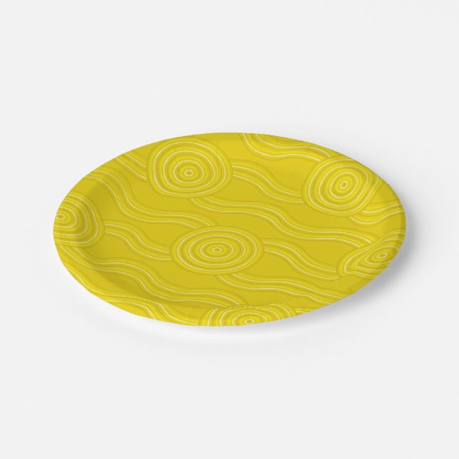 Wattle Australian Dreamtime River Pattern Paper Plate (Angled)