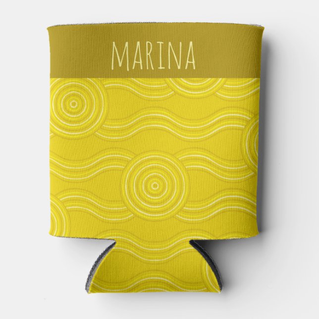 Wattle Customisable Name Australian Dreamtime Can Cooler (Front)