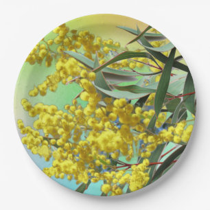Wattle & Gum Leaves Australian  9" Paper Plate
