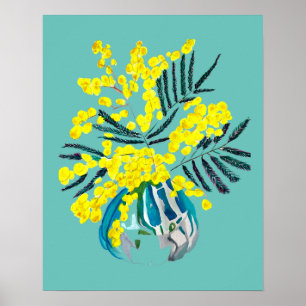Wattle mimosa modern yellow flower art poster