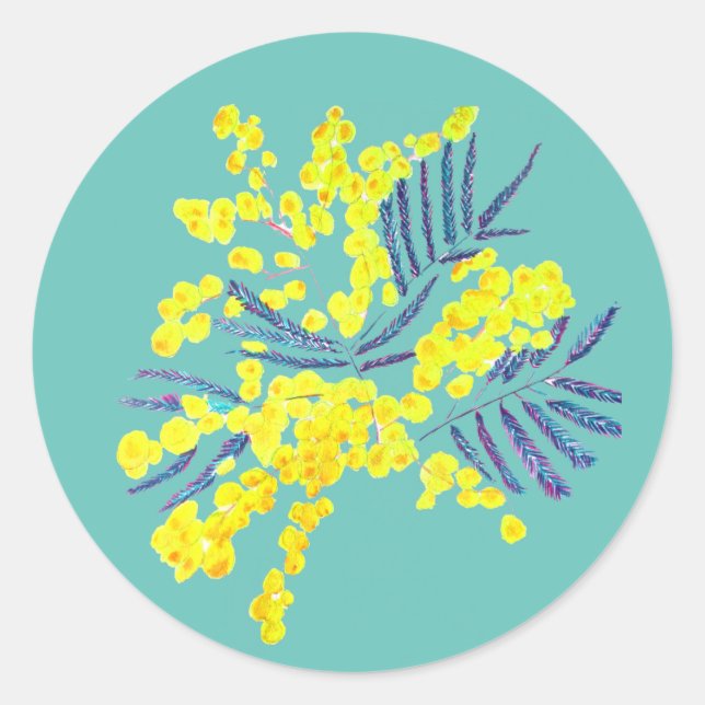 Wattle Mimosa yellow flower art Australia Classic Round Sticker (Front)