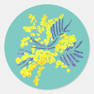 Wattle Mimosa yellow flower art Australia Classic Round Sticker