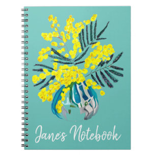 Wattle Mimosa yellow flower art Australia Notebook