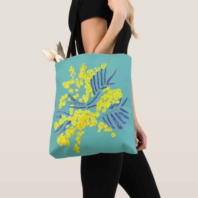 Wattle Mimosa yellow flower art Australia Tote Bag (Close Up)