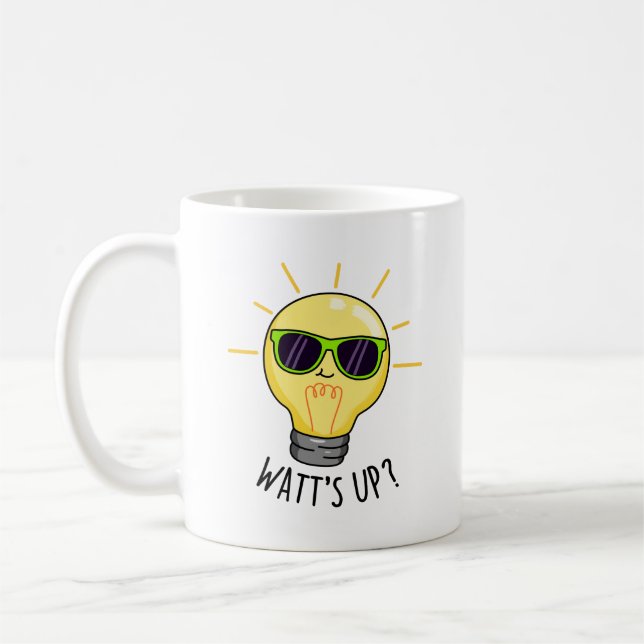 Watts Up Funny Light Bulb Pun  Coffee Mug (Left)