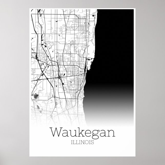 Waukegan Map - Illinois - City Map Poster (Front)
