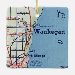 Waukegan Vintage Map Ceramic Ornament