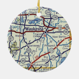 Waukesha Vintage Map Ceramic Tree Decoration