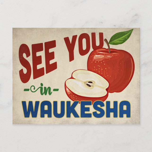 Waukesha Wisconsin Apple - Vintage Travel Postcard (Front)