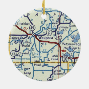 Waupaca WI Map Ceramic Tree Decoration