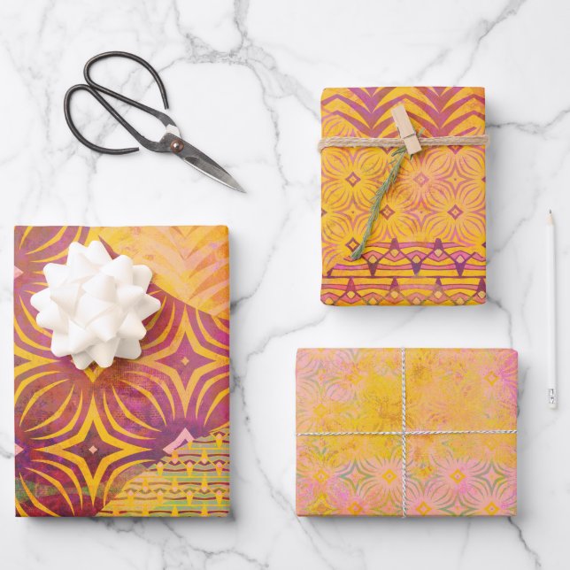 Wave 5 Orange Mixed Media Set of Wrapping Paper (Front)