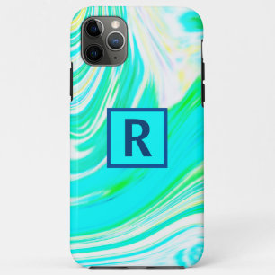 Wave Abstract Monogram Initials Blue Green Cool iPhone 11 Pro Max Case