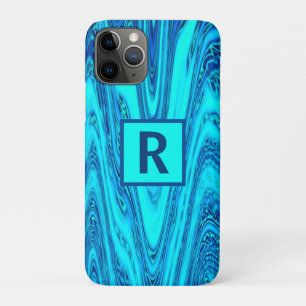 Wave Abstract Patterns Monogram Initials Blue Wavy iPhone 11 Pro Case