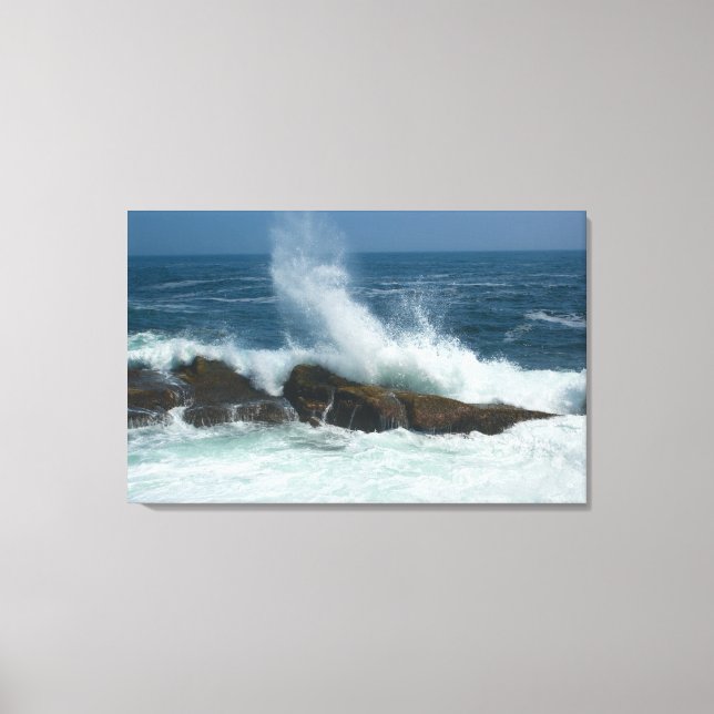 Wave action at Pemaquid Point, Maine Canvas Print (Front)
