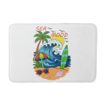 Wave and Palm Tree Bath Mat