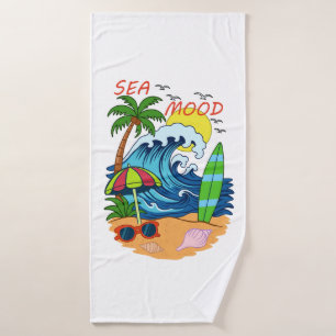 Wave and Palm Tree Bath Towel