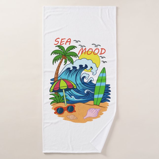 Wave and Palm Tree Bath Towel (Bath Towel)