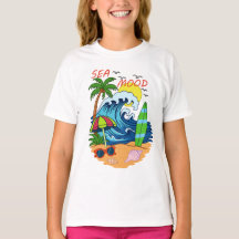 Wave and Palm Tree Kids T-Shirt