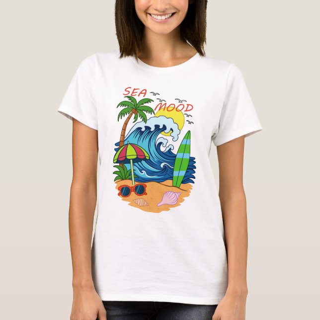 Wave and Palm Tree Women's T-Shirt (Front)