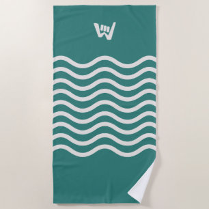 Wave and Walk Logomark Abstract Waves Turquoise Beach Towel
