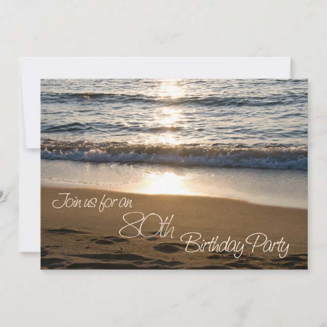 Wave at Sunset 80th Birthday Party Invitation Card (Front)