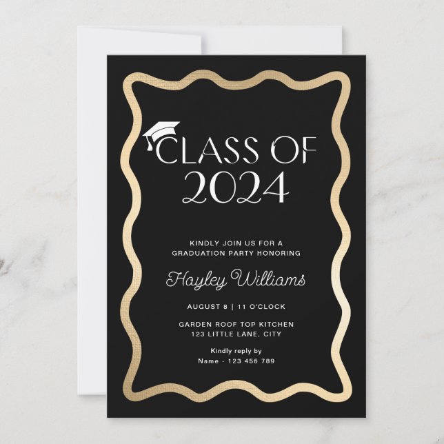 Wave Black Gold Graduation Party Invitation (Front)