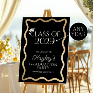 Wave Black Gold Graduation Party Welcome Poster