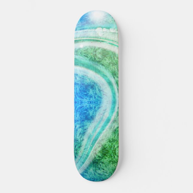Wave Blue Green Abstract Tropical Style Skateboard (Front)