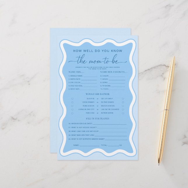 Wave Blue How Well Do You Know The Mum-To-Be Game (Front/Back In Situ)