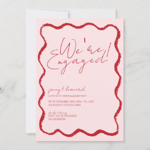 Wave Border Scallop Edge Red and Pink Engagement Invitation