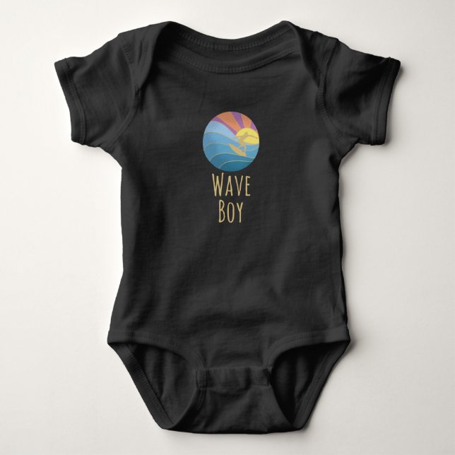 Wave Boy Surfing Surfboard Baby Bodysuit (Front)