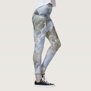 Wave Break Watercolor Abstract Art Leggings