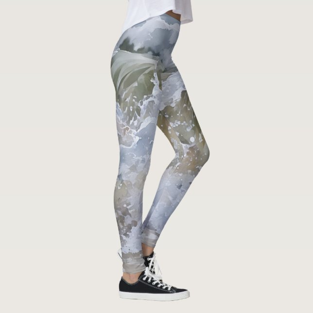 Wave Break Watercolor Abstract Art Leggings (Right)