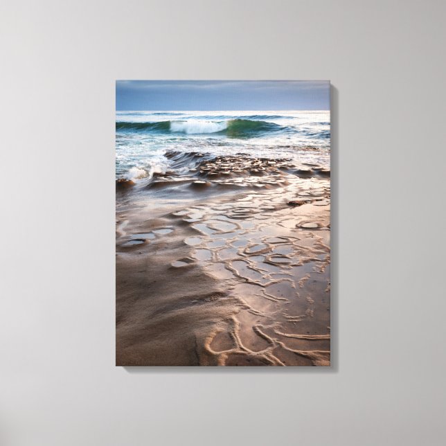 Wave breaking on beach, California Canvas Print (Front)