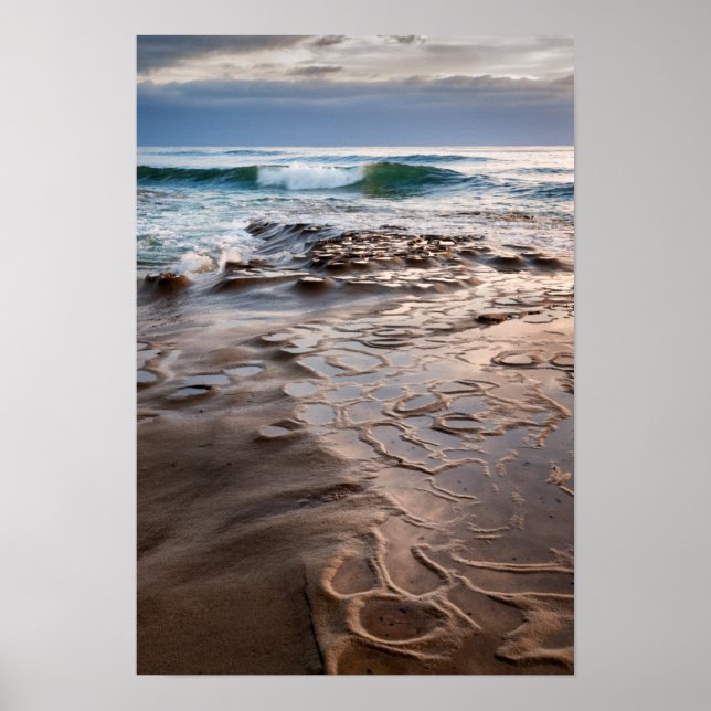 Wave breaking on beach, California Poster (Front)