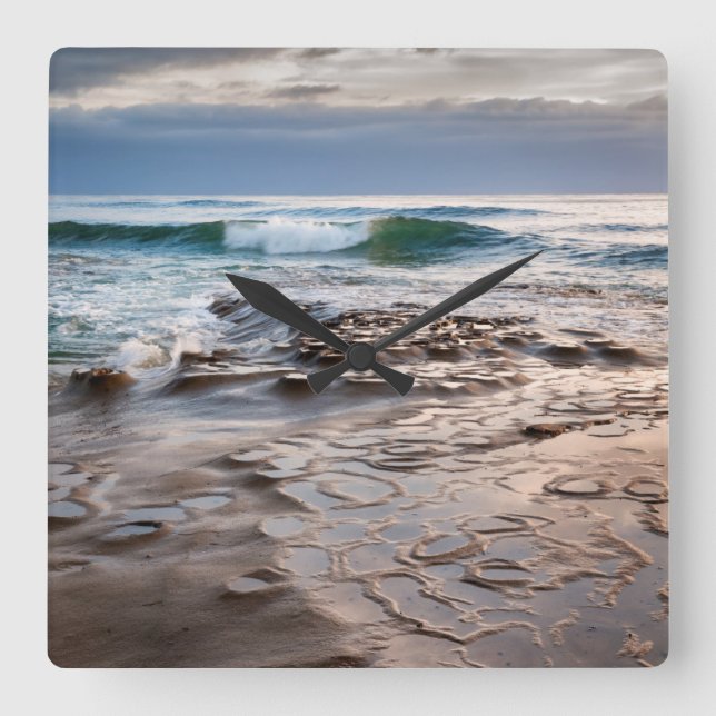 Wave breaking on beach, California Square Wall Clock (Front)