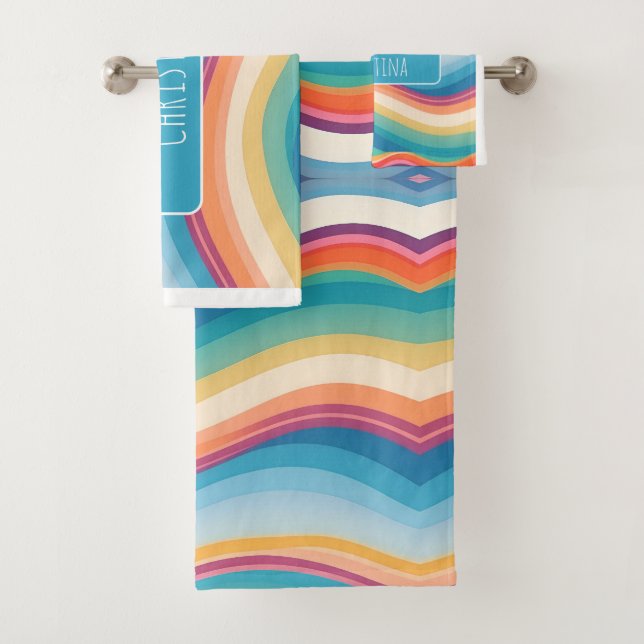 Wave Colourful Custom Personalised Pattern Bath Towel Set (Insitu)