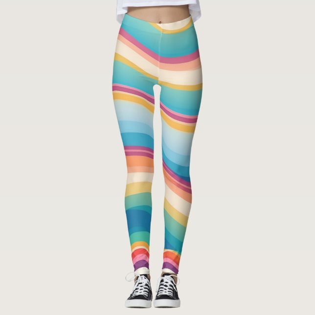 Wave Colourful Custom Personalised Pattern Leggings (Front)