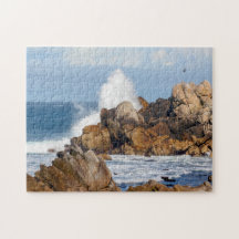 Wave Crashing Into Rocks Near Monterey Bay Puzzle