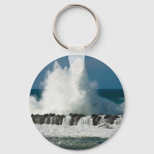Wave Crashing over Shark's Cove Key Ring