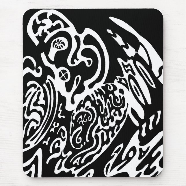 "Wave Creature" B&W abstract Art Mouse Mat (Front)
