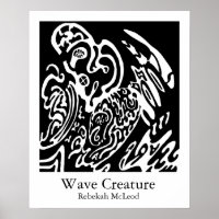 "Wave Creature" B&W abstract Art